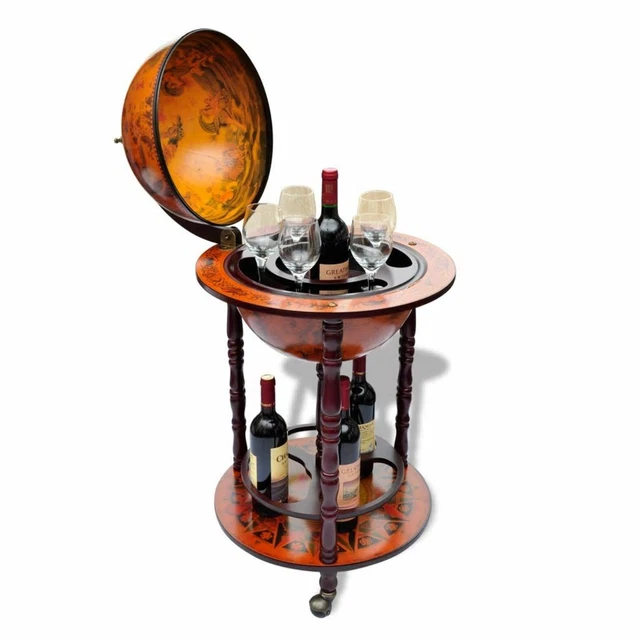 Home Office 40" Solid Wood Globe Wine Bar Stand Liquor Bottle Holder