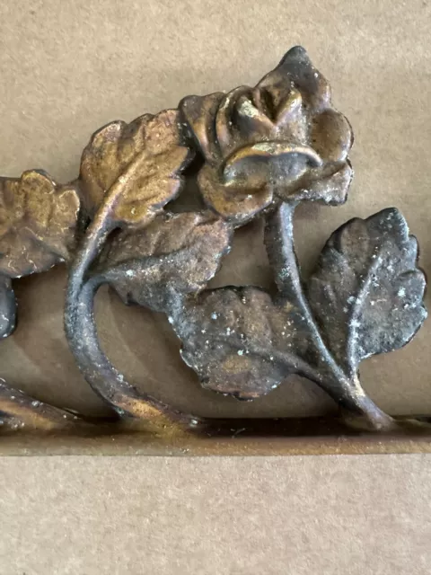 Vintage Roses and Leaves Iron Pediment, Architectural Salvage (46.5" long)