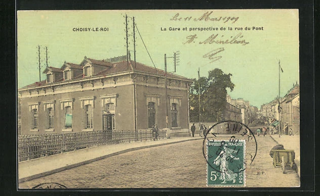 CPA Choisy-le-Roi, Le Gare et perspective de la rue du Pont 1909