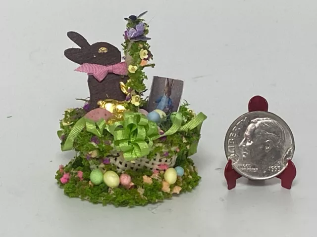 OOAK Artisan Easter Basket Chocolate Bunny Candy Eggs 1:12 Dollhouse Signed 2023