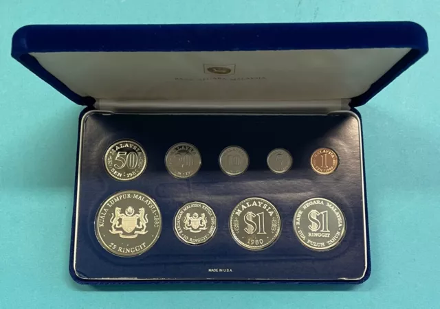 Malaysia Malaisie KMS 1980 Mint Set PROOF 9 Münzen 1-50 Sen, 1 -25 Ringgit (S2-5