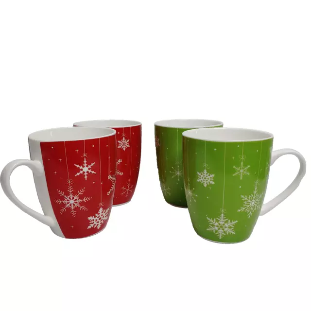 4 x MAXWELL WILLIAMS Mugs Snowfall Christmas Green & Red Porcelain Coffee Cups
