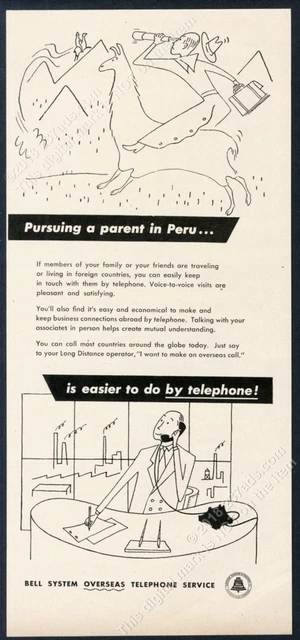 1949 llama Peru cartoon art Bell Telephone vintage print ad