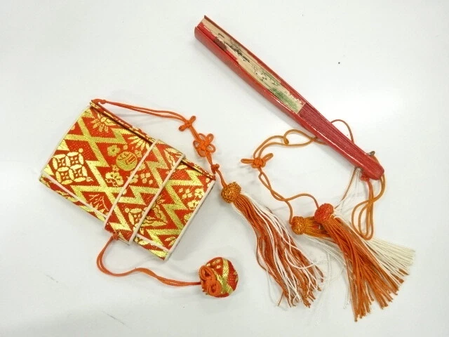 6389486: Japanese Kimono / Antique Hakoseko & Foldin Fan Set For Kids