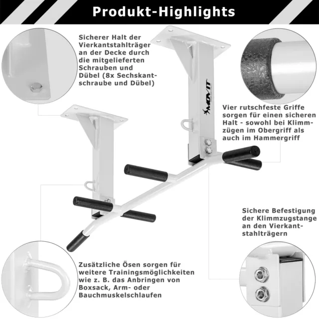 MOVIT Klimmzugstange Deckenmontage Pull Up Bar Reckstange Softgrip bis 350kg 2