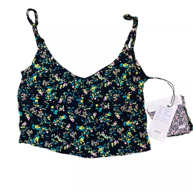 NWT Element Women's Juniors Black Floral V-Neck Crop Top Tank Sz S/P