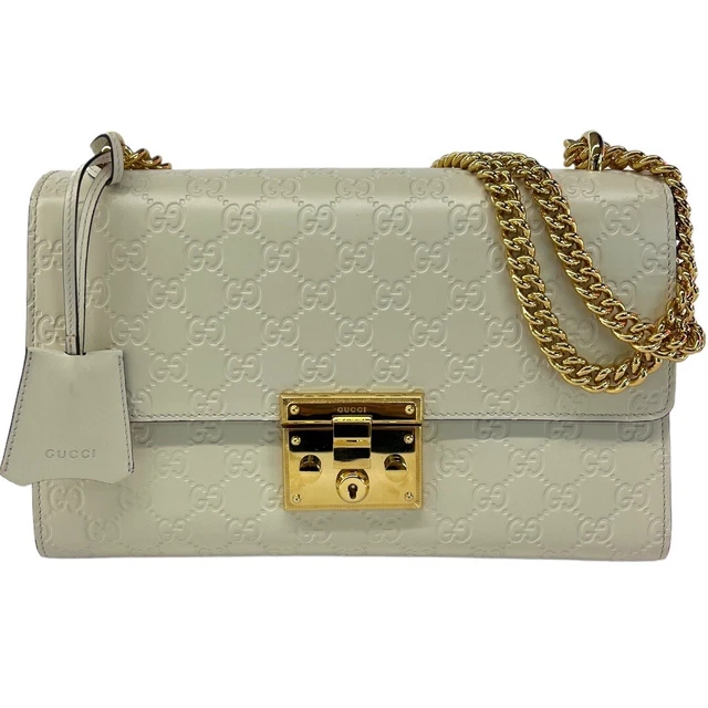 Gucci Guccissima Signature Medium Padlock Shoulder Bag Ivory Gucci Guccissima Signature Medium Padlock Shoulder Bag Ivory