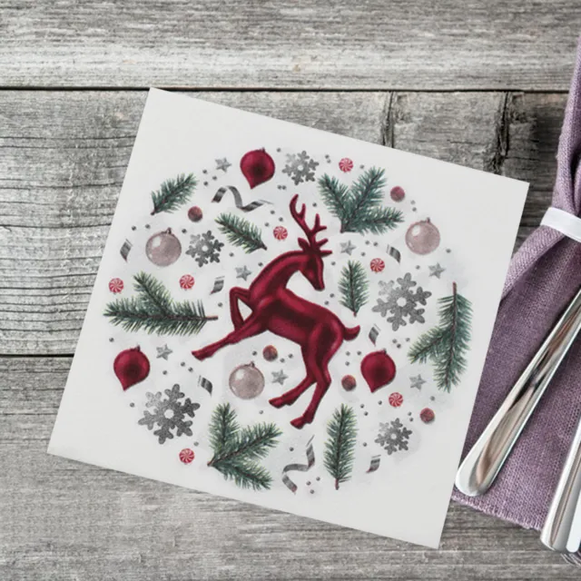 20pcs/bag Lunch Napkins Thick Dining Table Decoration Christmas Reindeer Printed
