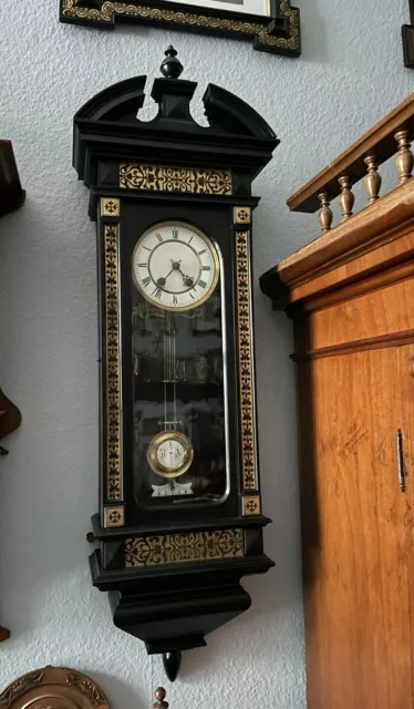 Große 1 Meter Lenzkirch Uhr Wanduhr um 1880 Goldakzente