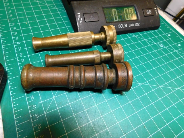 3-Antique & Vtg. Brass Water Hose End Nozzles Franklin, Boston, & Unmarked