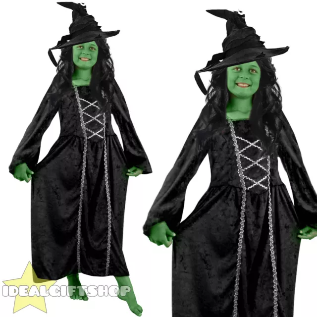 Girls Wicked Green Witch Book Horrible Film Character Childs Fancy Dress Costume