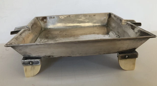 Antique  Signed TM 5471 800 Sterling Silver  Footed  Ash Tray Ashtray 160g