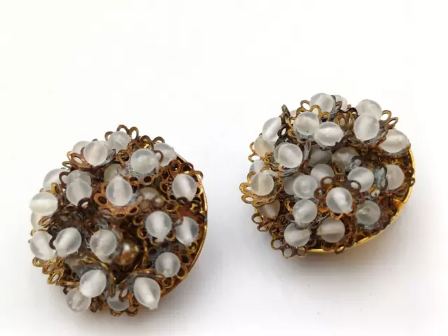 Orecchini Antichi , Bottone Con Perle , Clip
