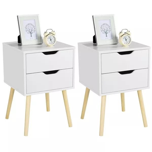 Lot de 2 Table de Chevet Table de Nuit Scandinave 2 Tiroirs Blanc Chambre Salon