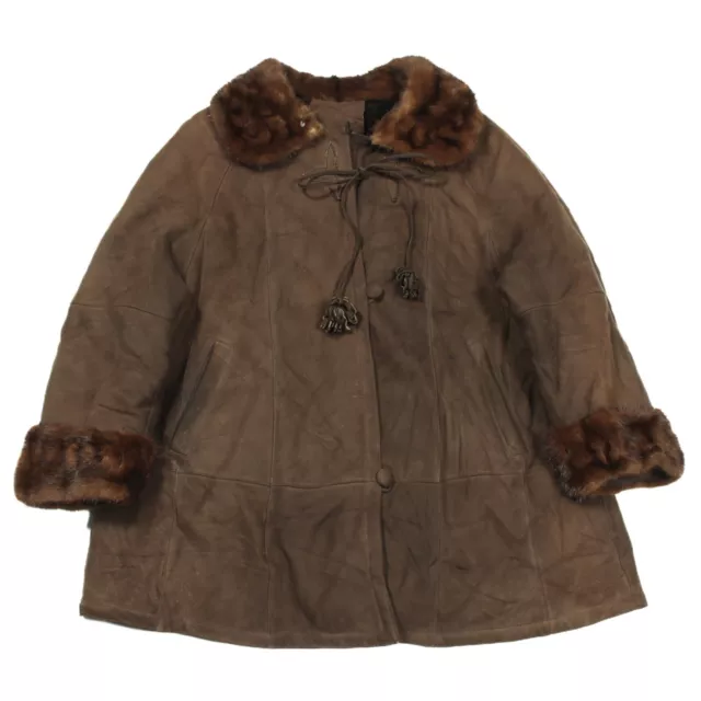 Vintage Shearling Pelz Jacke Groß Y2k Penny Spur Jacke Schafsfell 48AC