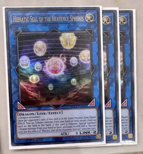 Yugioh! 3x Hieratic Seal of the Heavenly Spheres BLCR-EN090 Ultra Rare 1st Ed NM