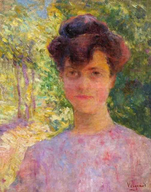 FRANZÖSISCHE ÖL GEMÄLDE bild Gerahmt porträt Frau Garten Armand