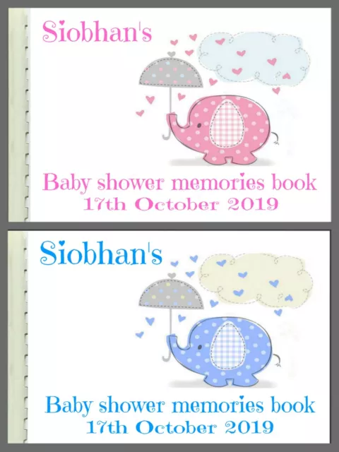 Personalised  Baby Shower Guest Book / Scrapbook Memory Album Cute Elephant Ebs