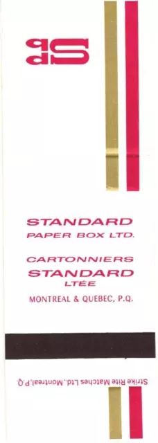 Standard Paper Box Ltd, Montreal & Quebec, Canada Vintage Matchbook Cover