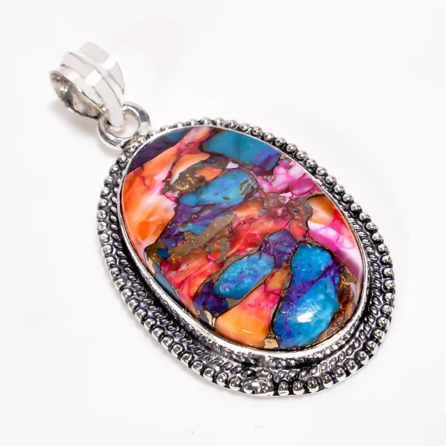 Oyster Turquoise Vintage Style Handmade 925 Sterling Silver Pendant 1.9" GSR3845