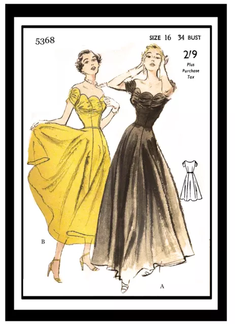 1950's Evening Dress with Decolette Neckline Sewing Pattern - Pin up -Rockabilly