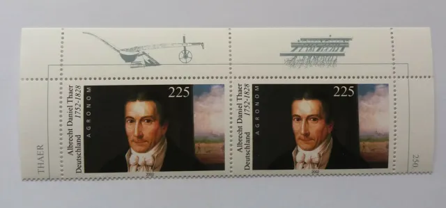 2 x BRD 2002 - MiNr.2255 - Albrecht Daniel Thaer - Rand oben - postfrisch