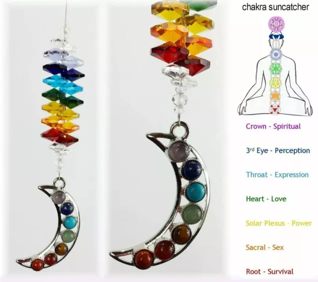 Rainbow Moon Crystal Suncatcher chakra gemstone gift, car mirror hanging pendant