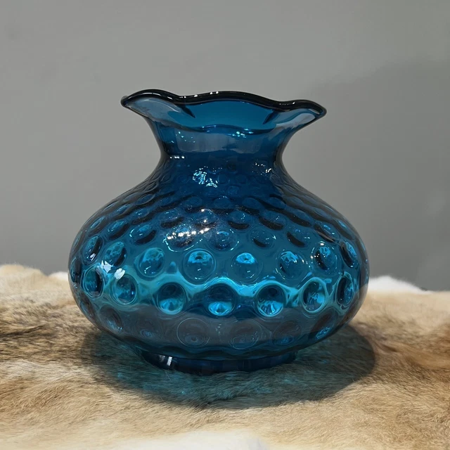 Mid Century Empoli Blue Hobnail Inverted Dimpled Boubous Italian Glass Vase