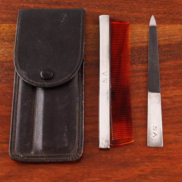 Tiffany Sterling Silver Handled Portable Grooming Case W/Comb & File Monogram Sa