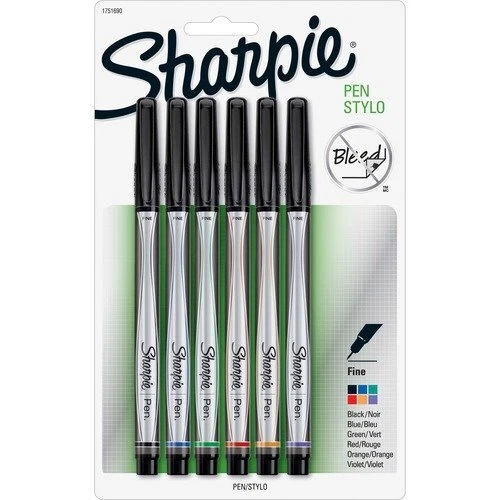 Sharpie 1976527 Pens, Perm, Fine Point, 12/BD, BK/RD/BE/GN/OE/VT (SAN1976527BD)