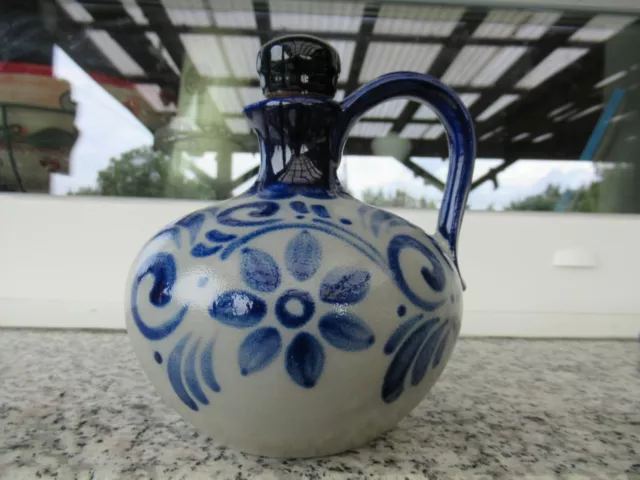 CARAFE GRES ALLEMAND MERKELBACH PEINT MAIN FLEURS  15 cm haut