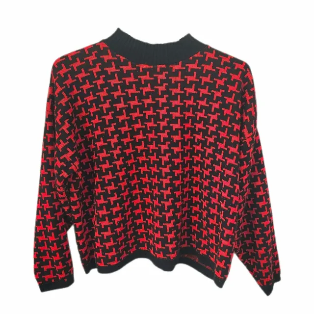 90S HOUNDSTOOTH MOCK Turtleneck Sweater Red Black Vintage Long Sleeved ...