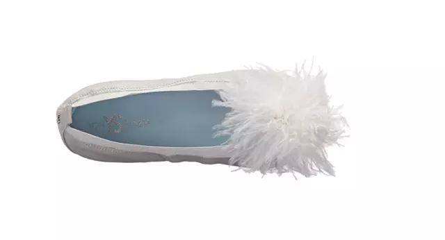 Hitched By Yosi Samra Women's Marry Me Marabou Flats, Silver/ White 3