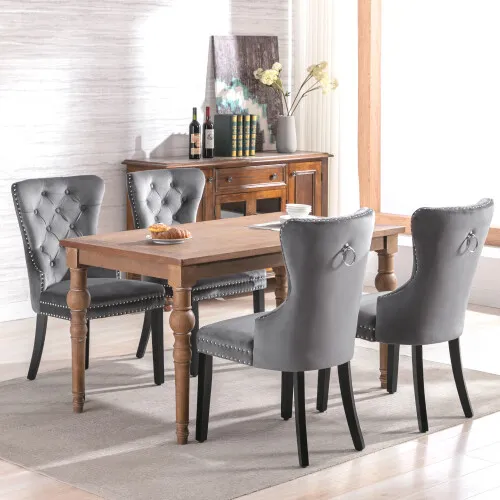 Set of 2/4/6 Velvet Dining Chairs Set with Solid Wooden Legs Kitchen Restaurant