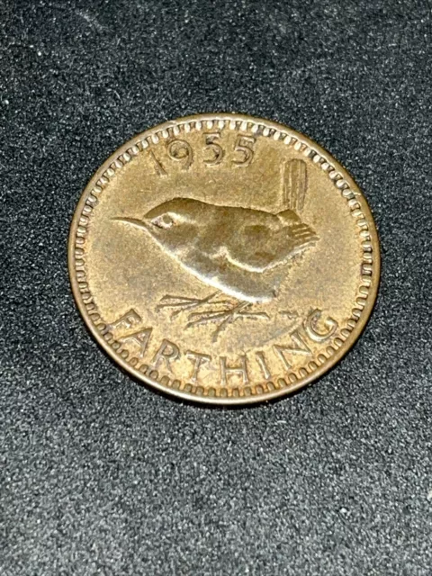 1955 Farthing Coin Queen Elizabeth II Great Britain British 1/4d 2