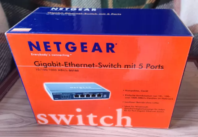 NETGEAR Gigabit-Ethernet-Switch mit 5 Ports, 10/100/1000 Mbit/s GS105GR Desktop