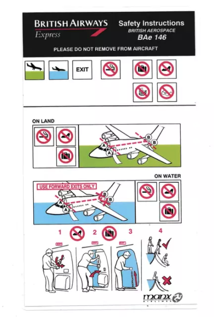 Safety card British Airways Express BAe 146 operated by Manx Airlines