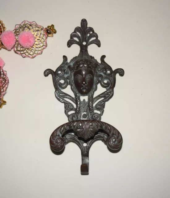Brass Queen Laundry Hook Rare Collectible Piece Ornate Princess Wall Décor HK469