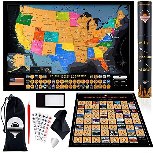 Large Scratch off Map of United States + ALL 63 US National Parks Scratch off