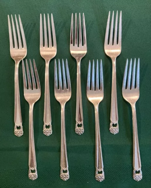 8 Piece 1847 Rogers Bros Eternally Yours Salad Lunch Forks Silverplate 1940s