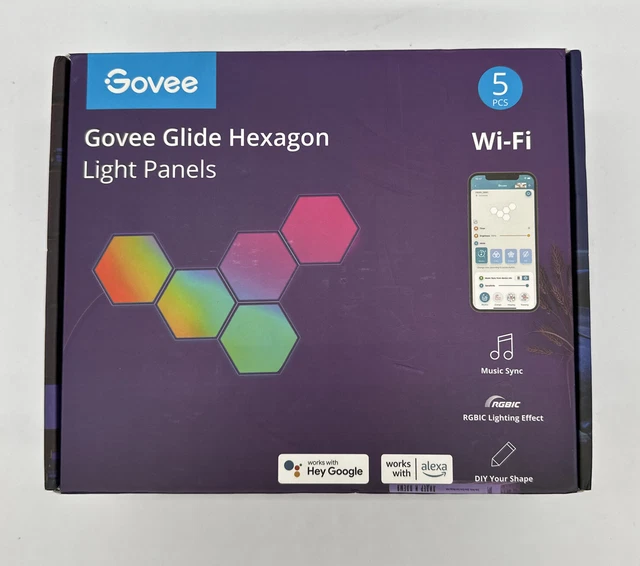 Paneles de luz Govee - Glide Hexa 5 piezas, sincronización Wi-Fi con música, 30 efectos preestablecidos NUEVOS