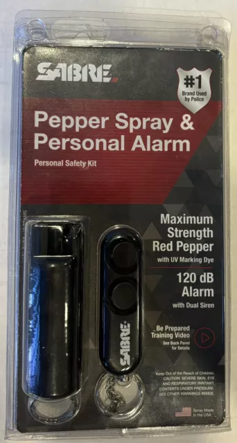.5 Oz Sabre Black Self Defense Pepper Spray & 120Db Personal Alarm Quick Release