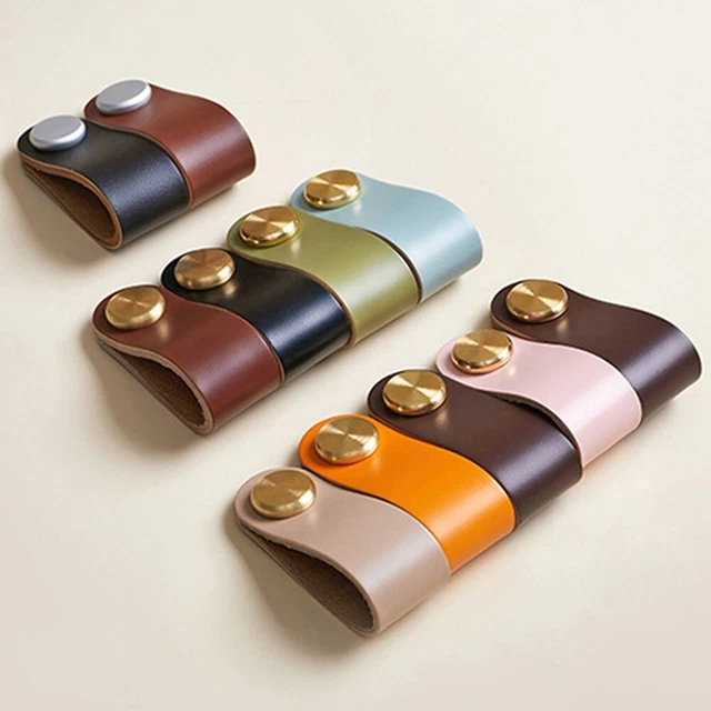 3Pcs Leather Pulls Handle Door Cupboard Drawer Desk Cabinet Knob Furniture