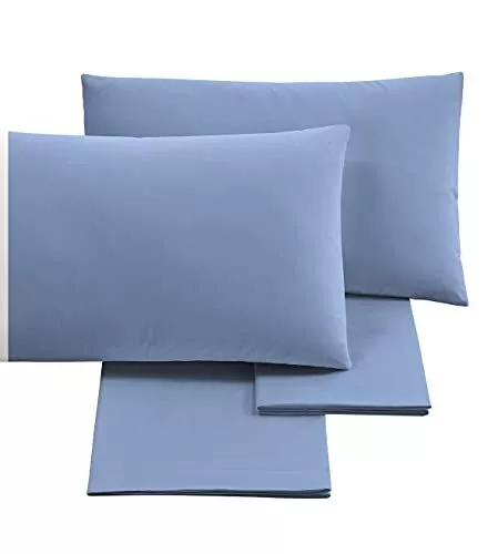 Puraluna COORE - Parure de lit double avec draps et taies d'oreiller Bleu Ciel
