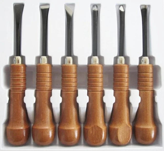 Juego de 6 piezas de cincel tallado en madera Tohosha gubia en V U, cincel trasero inclinado plano sesgado