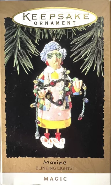 HALLMARK Maxine Shoebox Old Lady Magic Blinking Christmas Lights Ornament NEW