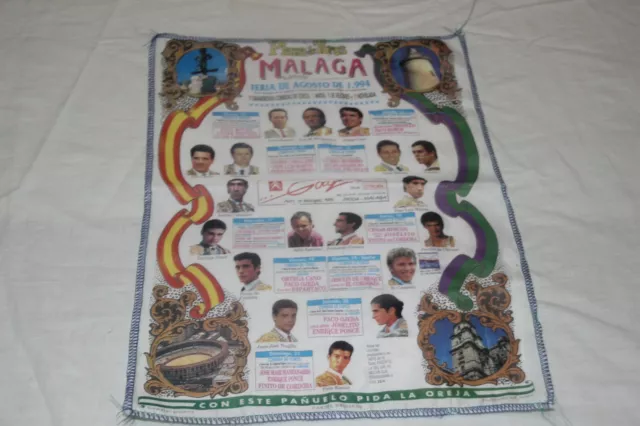 Cartel De Toros Tela Muy Antiguo Feria 1994 Malaga Con Curro Romero, Manzanares