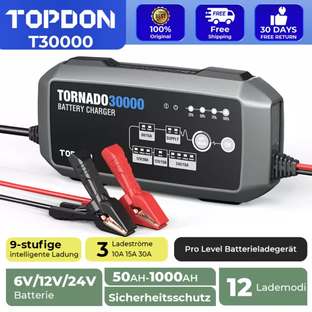 TOPDON T30000 10A/15A/30A Sicheres Batterieladegerät Batteriere paratur 12V AGM