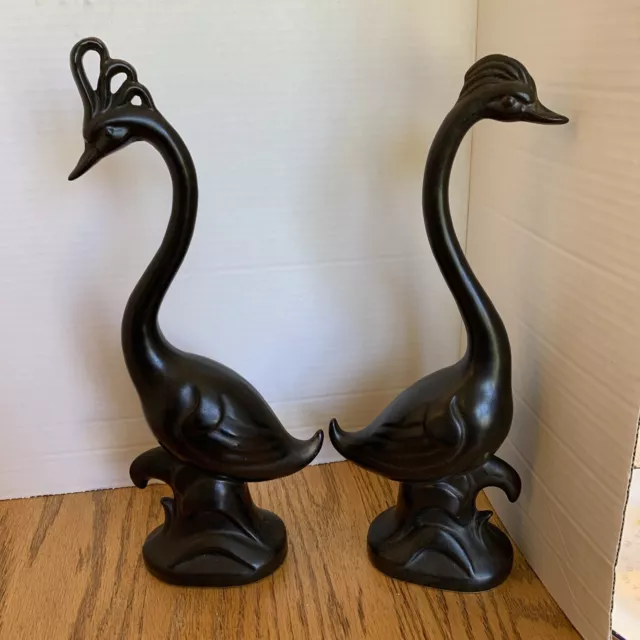 Vintage Ceramic MCM Style Long Neck Black Swan Figurines PERFECT! 3