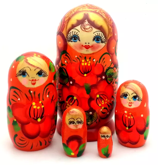 Russian Matryoshka Hand Painted Nesting Babushka set of 5 Doll Traditional